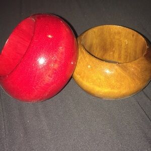 Vintage oversized Handmade Wooden Bangles Set red tan Oprah’s favorite things